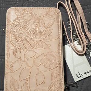 Blush Pink Embossed Floral Crossbody Phone Case Wallet